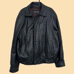 Black leather Wilson's Leather chunky bomber jacket